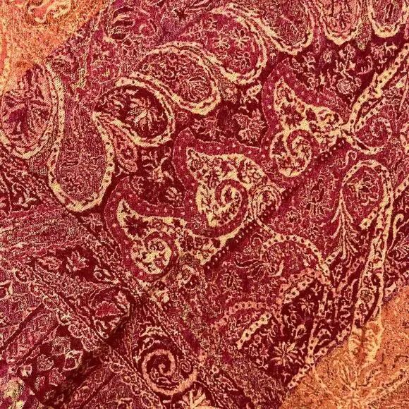 LUCKY Scares scarfs paisley print Fringes Boho Hippie red/gold Wool one size - Picture 5 of 7